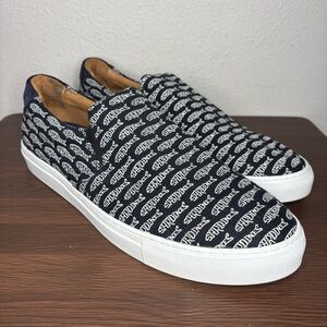 AZZUL Black Canvas Leather Slip-On Shoes Sneakers Handmade Portugal Sardines 47